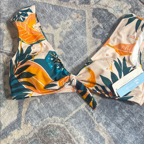 Cupshe Other - Cupshe Cream Bikini Bottom with Teal & Orange Tropical Print